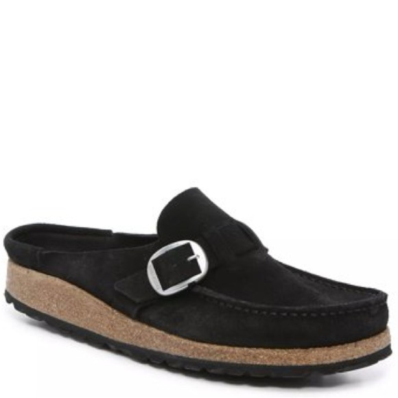 Birkenstock Clog Black Suede Slip-On  with Silver Buckle - Picture 1 of 9